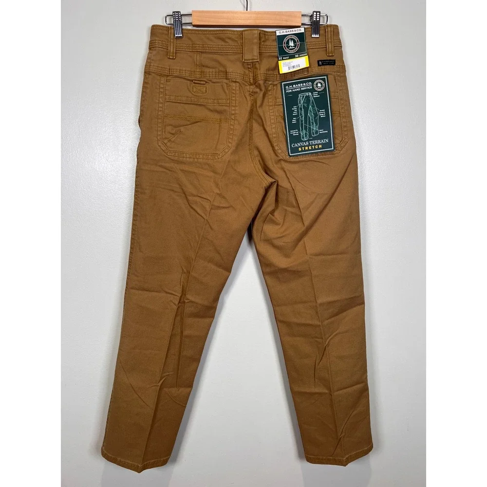 GH Bass Canvas Terrain Stretch Pants Men 32x30 Cargo Dark Khaki Workwear NWT